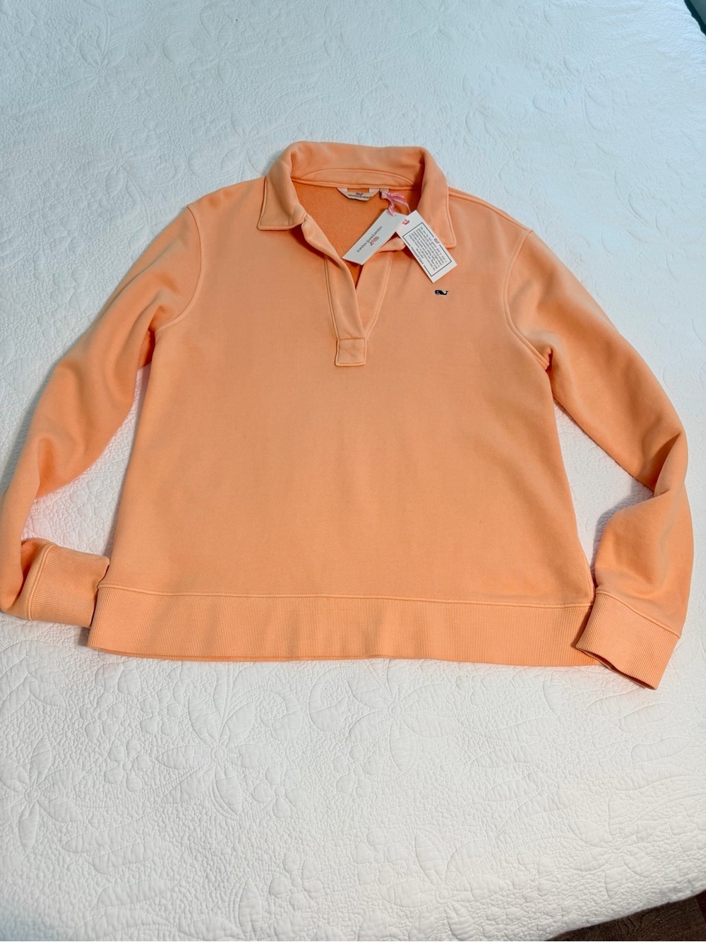 NEW Vineyard Vines CAM embroidered polo Sweatshirt size small Melon Orange